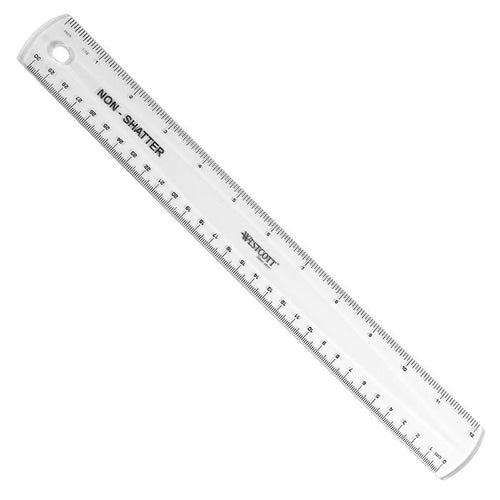Westcott 12’’ English and Metric Shatterproof Ruler Clear (45011) - World’s Favorite Scissors
