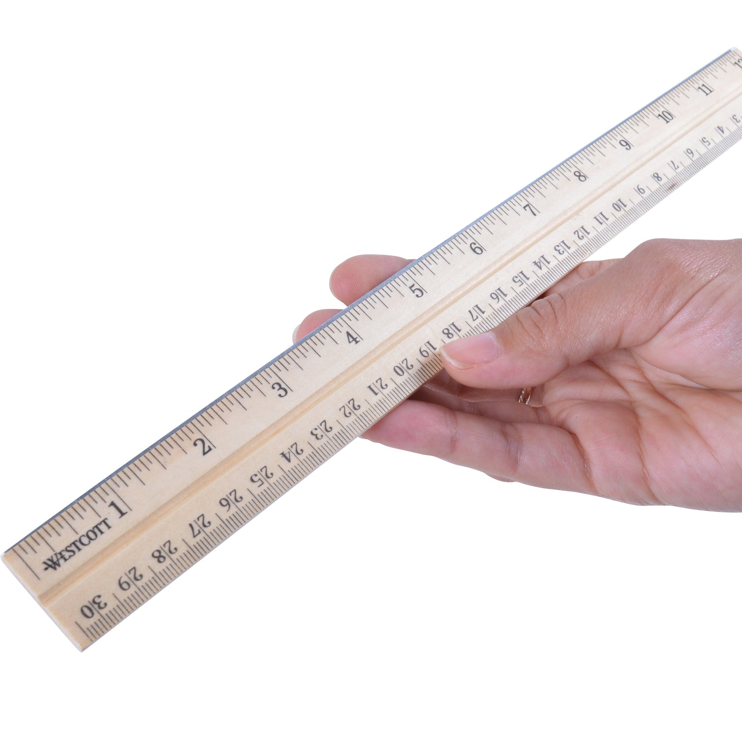 Westcott 12’’ Wood Ruler Measuring Metric and 1/16’’ Scale With Single Metal Edge (10377) - World’s Favorite Scissors