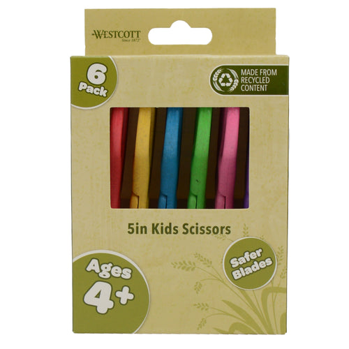 Westcott 5’’ KleenEarth Scissors 6-Pack for Kids Ages 4+ Recycled School and Craft Projects (00684-PARENT) - World’s