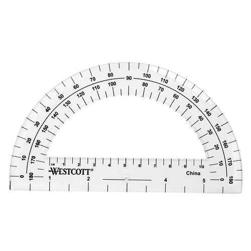 Westcott 6’’ Plastic 180 Degree Protractor Clear (11200) - World’s Favorite Scissors