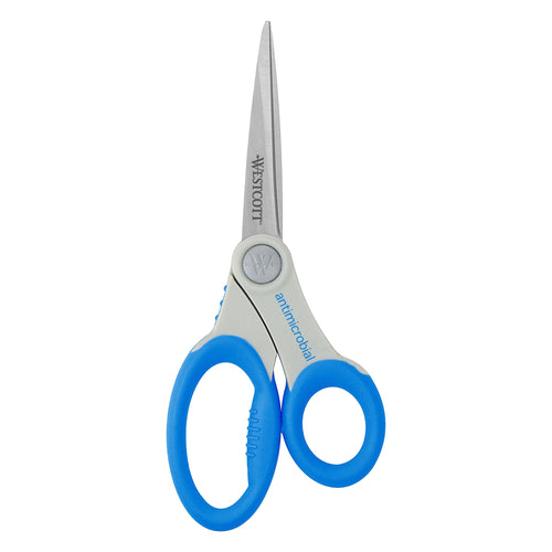 Westcott 8’’ Soft Handle Anti-microbial Straight Scissors Blue (14643) - World’s Favorite