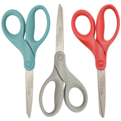 Westcott 8’’ Titanium Bonded Hard Handle Scissors Assorted Colors 3pk (00512) - World’s Favorite