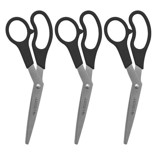 Westcott All Purpose Value Scissors 8’ Bent Pack of 3 Black (13402) - World’s Favorite
