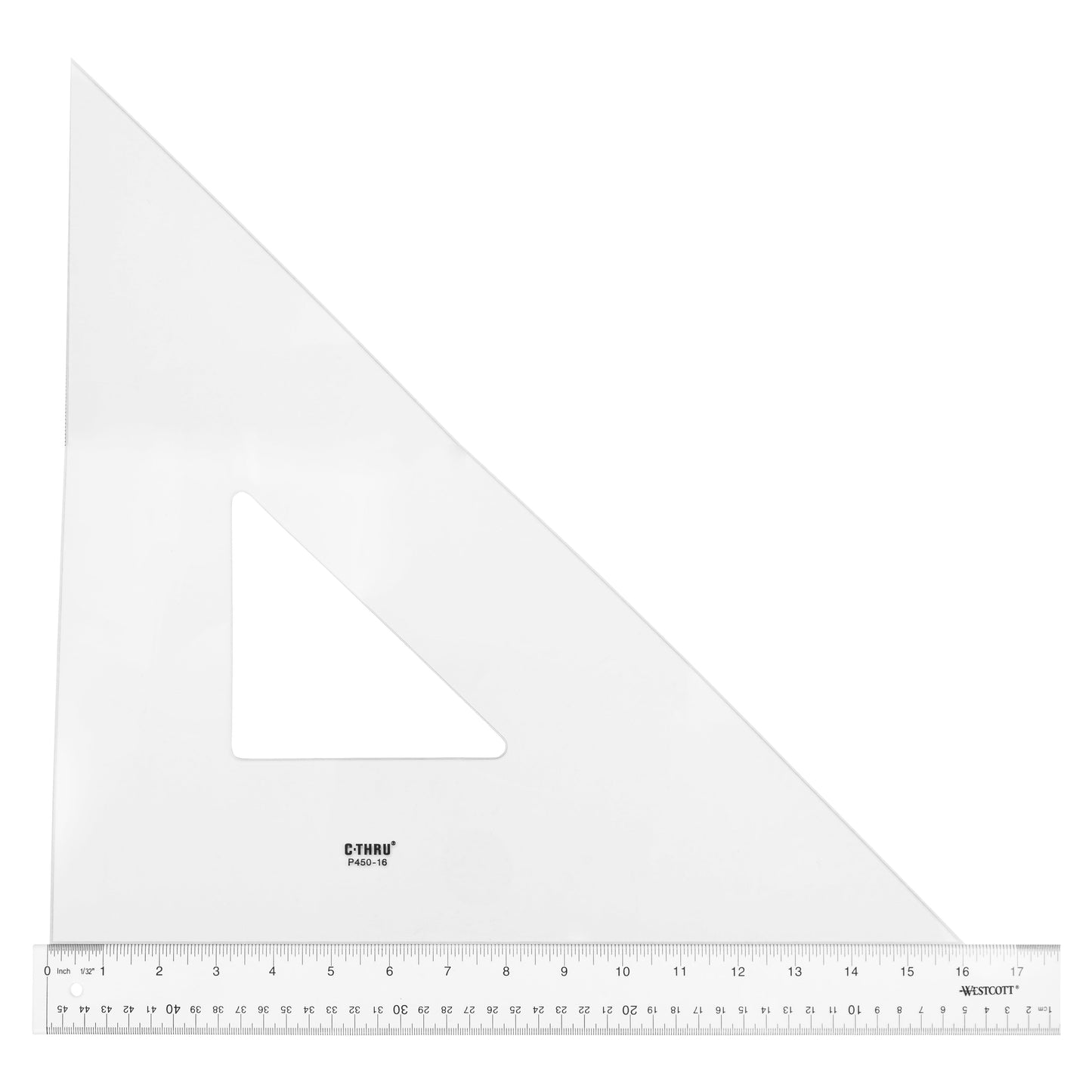 Westcott Professional Triangle 16’’ 45/90 Degree Transparent (P450-16) - World’s Favorite Scissors
