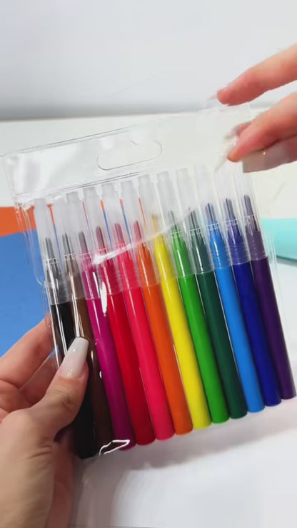 Westcott Magic Pen Airbrush Set for Adults and Children with 12 Felt Markers & 10 Stencils for Painting & Crafting, Battery Charged with USB Cable, Mint Color (00848-Parent)