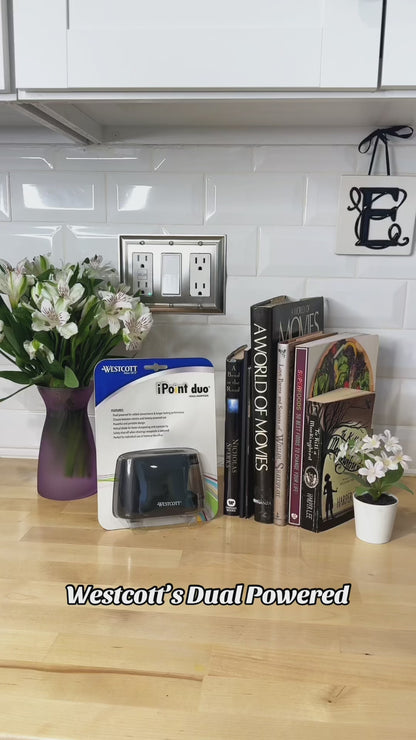 Westcott iPoint Duo™ Dual-Powered Battery/Electric Pencil Sharpener, Black (17812)