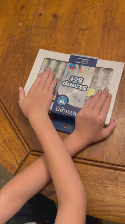 Westcott 16-Piece Stamp Set, Includes 10 Stamps, Colored Pencils and Multi-Color Ink Pad (17972)