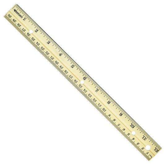 Westcott 12’’ Hole Punched Wood Ruler English and Metric With Metal Edge (10702)