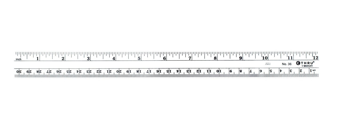 Westcott 12’’ Plastic Metric and Standard Ruler Transparent (36)