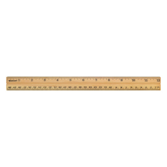 Westcott 12’’ Wood Ruler Measuring Metric and 1/16’’ Scale With Single Metal Edge (10377)