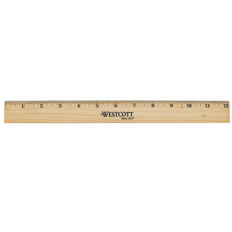 Westcott 12’’ Wood Ruler With Single Metal Edge (10381) - World’s Favorite Scissors