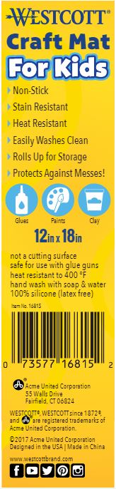 Westcott 12’’ x 18’’ Projectmate Silicone Non-Stick Craft Mat (16815)