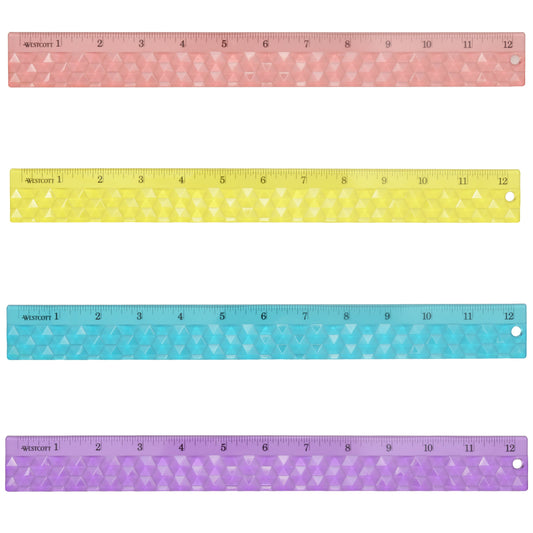 Westcott 12in GEM Crystal Covered Rulers for School Craft Home DIY Classroom - Assorted Colors (00538-PARENT)