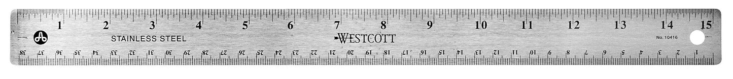 Westcott 15’’ Stainless Steel Office Ruler With Non Slip Cork Base (10416)