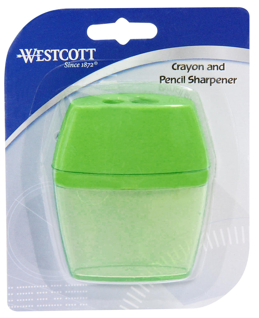 Westcott 2 Hole Crayon and Pencil Sharpener, Assorted Colors