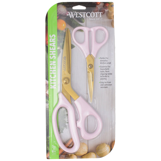 Westcott 2 Pack 8in/5in All Purpose Kitchen Shears and Snip Pink with Gold Blades (00823) - World’s Favorite Scissors