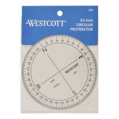 Westcott 3 1/2’’ 360 Degree Compass Protractor Transparent (255)