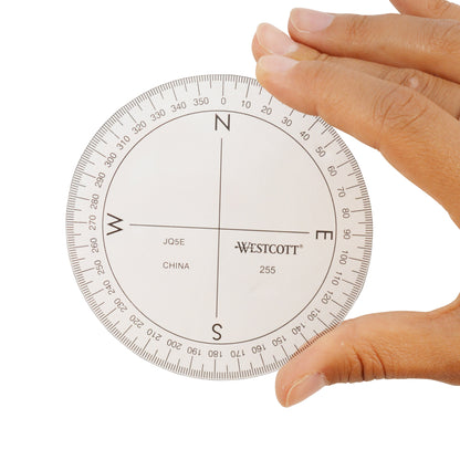 Westcott 3 1/2’’ 360 Degree Compass Protractor Transparent (255)