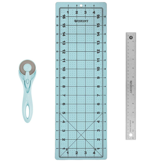 Westcott 3-Piece Craft Set - 45mm Rotary Cutter for Fabric Cutting Mat and Ruler (14798) - World’s Favorite Scissors