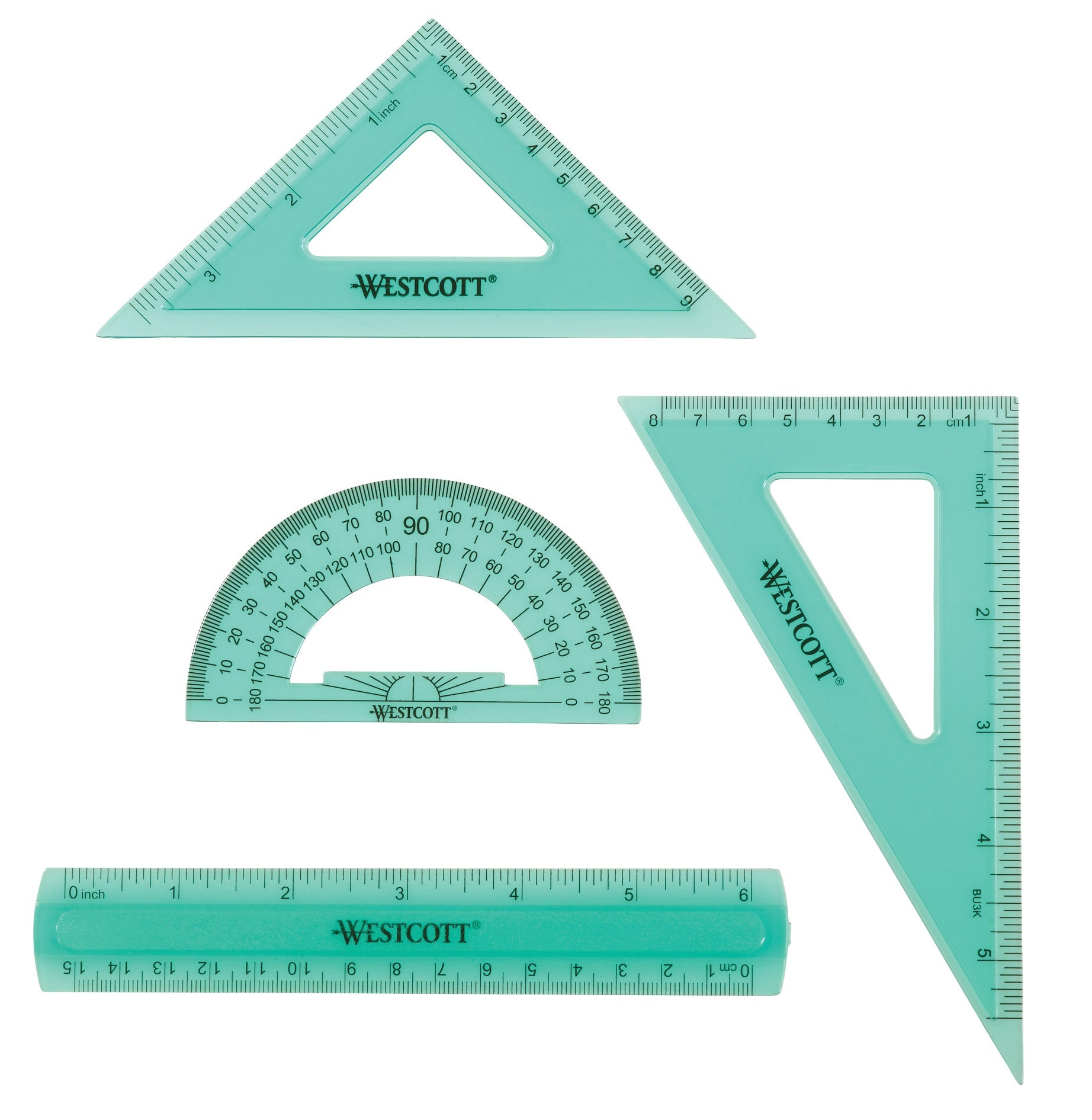Westcott 4 Piece Flexible Math Tools Set, Assorted Colors, Green/Clear ...