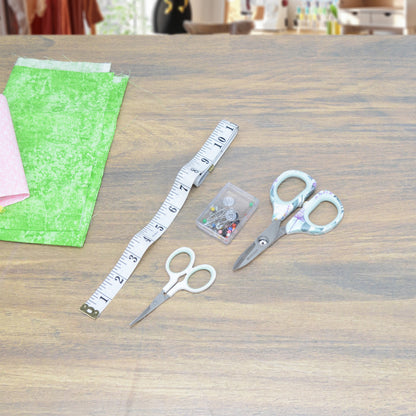Westcott 4-Piece Sewing Set with Rag Scissors Embroidery Tape Measure Box of Pins and Buttons for Fabric Quilting