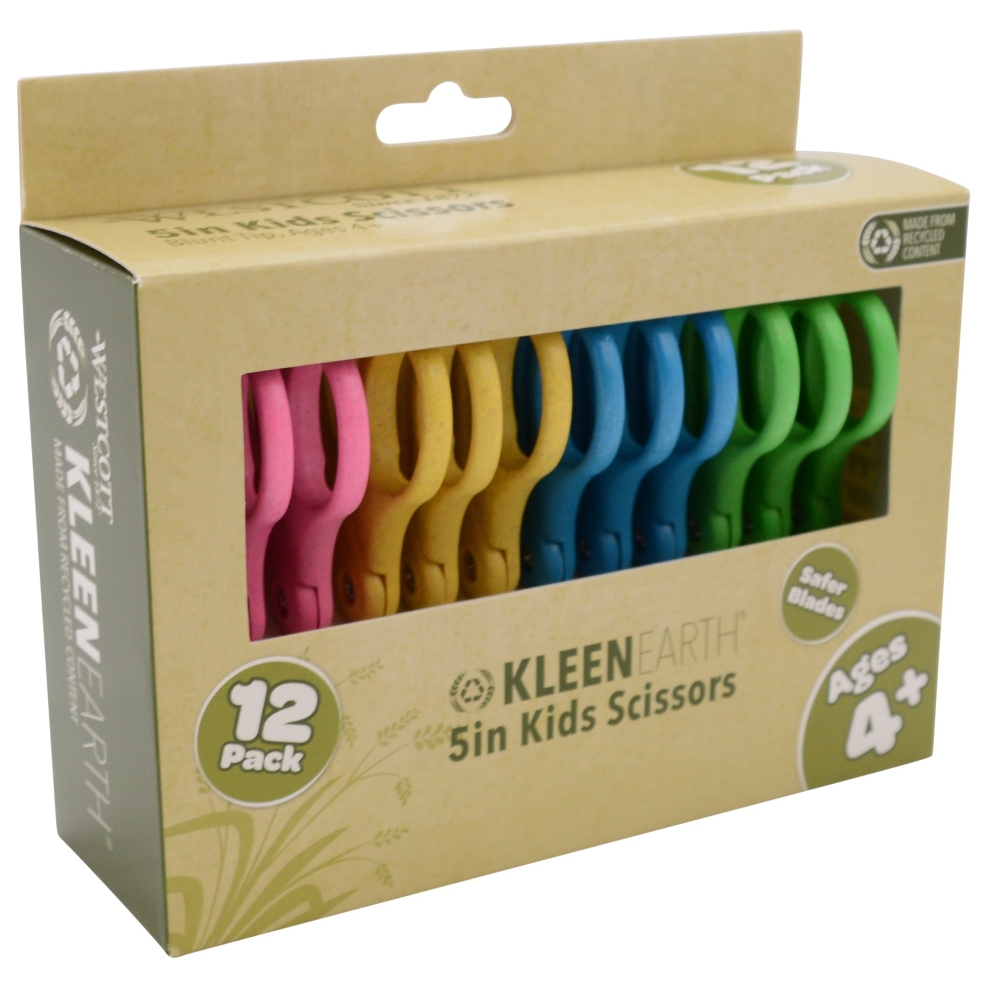 Westcott 5’’ KleenEarth Scissors 12-Pack for Kids Ages 4+ Recycled School and Craft Projects (00850-PARENT) - World’s