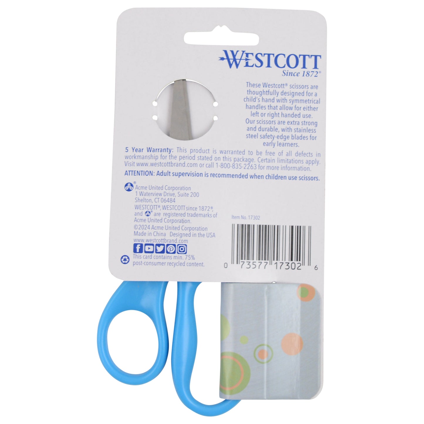 Westcott 5’’ Pointed-Tip Scissors for Kids Ages 6-8 - School or Crafting - Back to Supplies - Red Blue