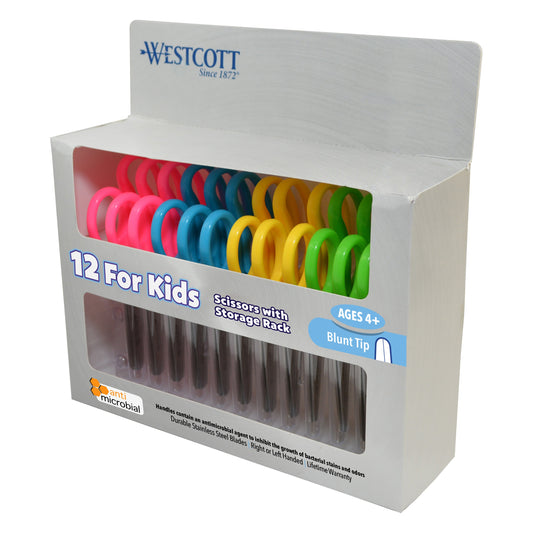 Westcott 5’’ School Pack of Kids Scissors with Anti-Microbial Protection Blunt Assorted Colors (Pack 12) (14871)