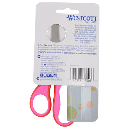 Westcott 5’’ Soft Handle Blunt-Tip Scissors for Kids Ages 4-7 - School or Crafting - Back to Supplies - Red/Pink