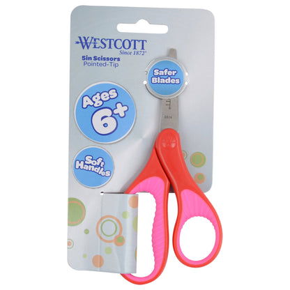 Westcott 5’’ Soft Handle Pointed-Tip Scissors for Kids Ages 6-8 - School or Crafting - Back to Supplies - Red/Pink