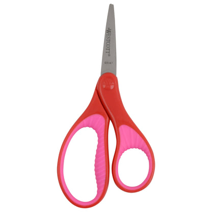 Westcott 5’’ Soft Handle Pointed-Tip Scissors for Kids Ages 6-8 - School or Crafting - Back to Supplies - Red/Pink