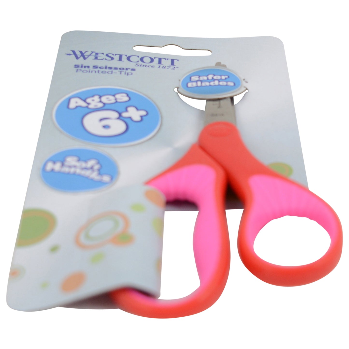 Westcott 5’’ Soft Handle Pointed-Tip Scissors for Kids Ages 6-8 - School or Crafting - Back to Supplies - Red/Pink