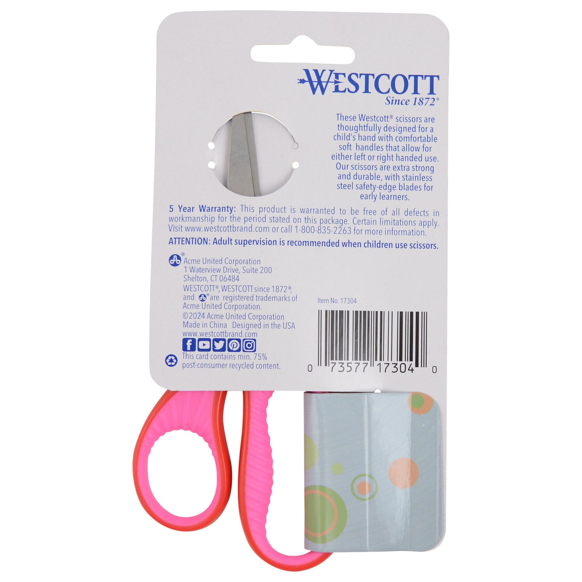 Westcott 5’’ Soft Handle Pointed-Tip Scissors for Kids Ages 6-8 - School or Crafting - Back to Supplies - Red/Pink