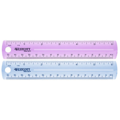 Westcott 6’’ Plastic Ruler Assorted Colors (2 pack) (00414) - World’s Favorite Scissors