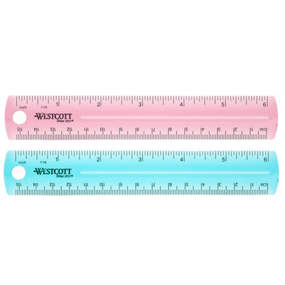 Westcott 6’’ Plastic Ruler Assorted Colors (2 pack) (00414) - World’s Favorite Scissors