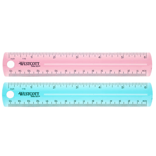 Westcott 6’’ Plastic Ruler Assorted Colors (2 pack) (00414) - World’s Favorite Scissors