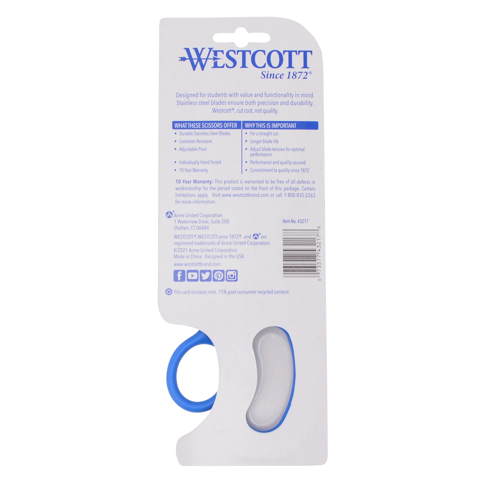 Westcott 7’’ All Purpose Preferred Stainless Steel Scissors Blue (44217)