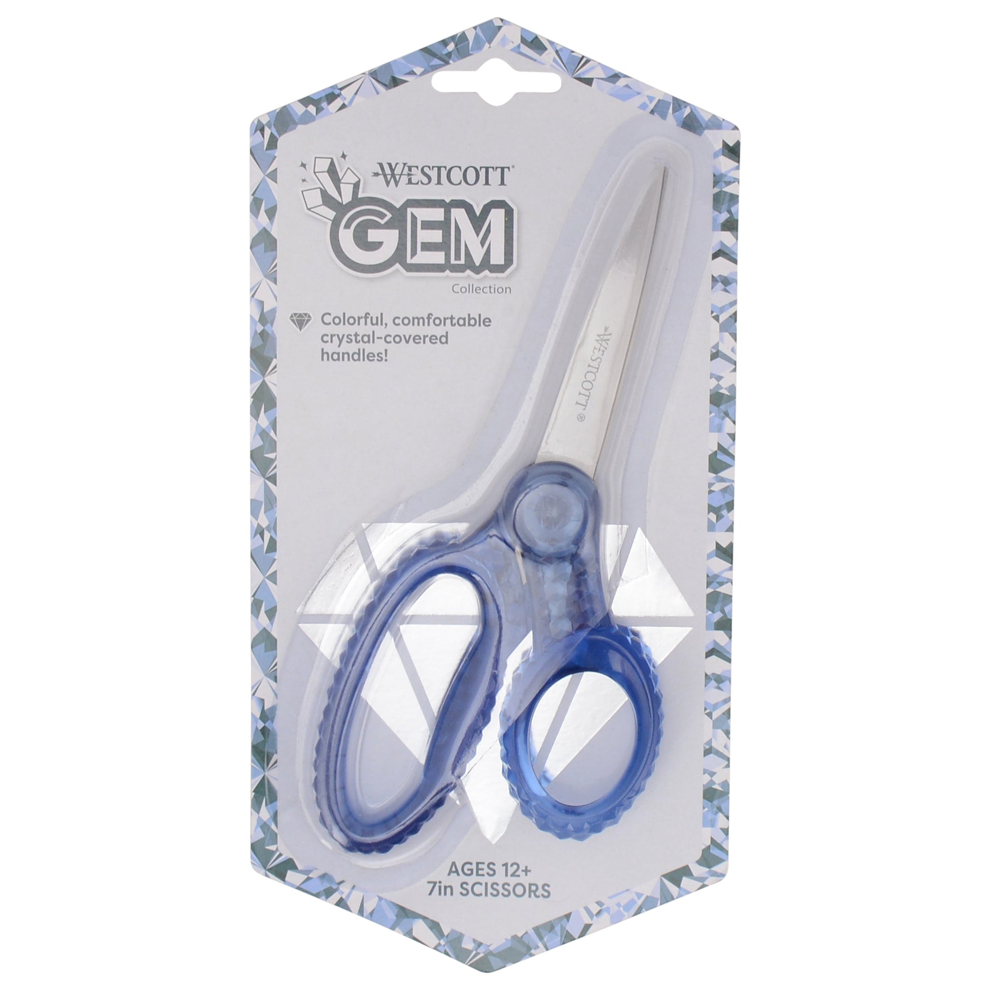 Westcott 7’’ GEM Crystal-Covered Student Scissors for Kids Aged 12+ - School Craft Home DIY Classroom - Blue