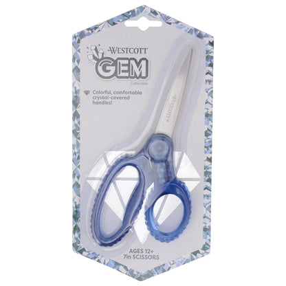 Westcott 7’’ GEM Crystal-Covered Student Scissors for Kids Aged 12+ - School Craft Home DIY Classroom - Blue