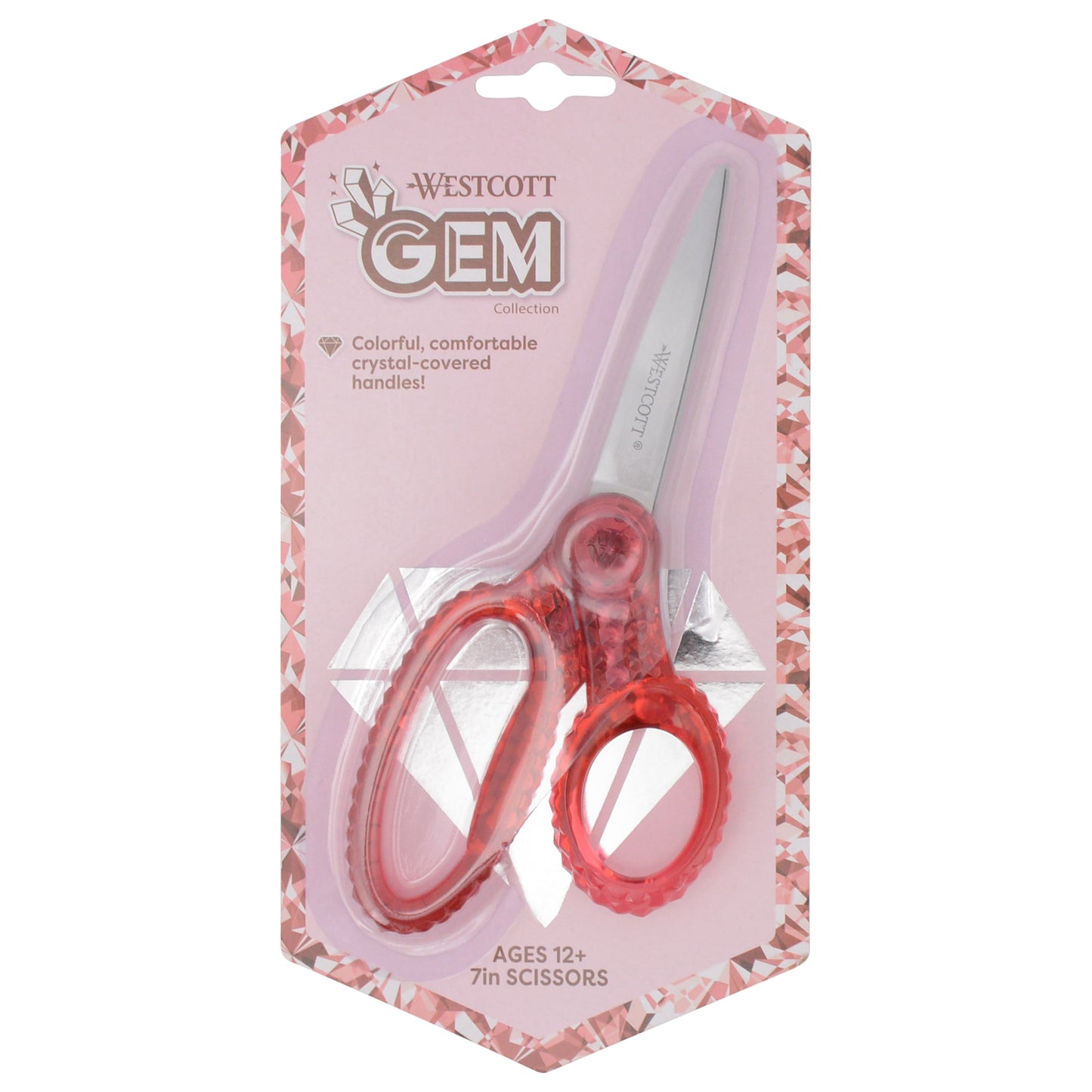 Westcott 7’’ GEM Crystal-Covered Student Scissors for Kids Aged 12+ - School Craft Home DIY Classroom - Pink