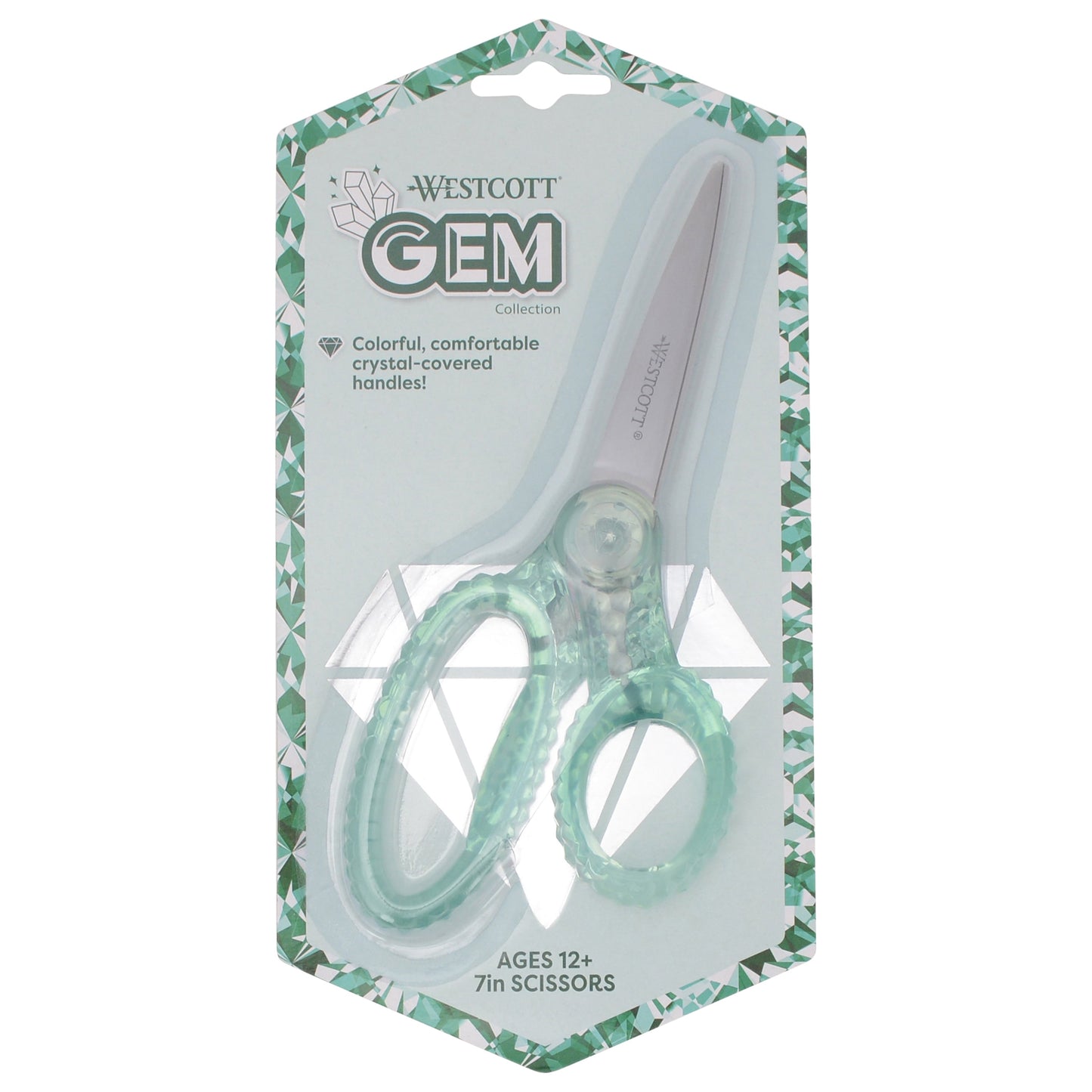 Westcott 7’’ GEM Crystal-Covered Student Scissors for Kids Aged 12+ - School Craft Home DIY Classroom - Green