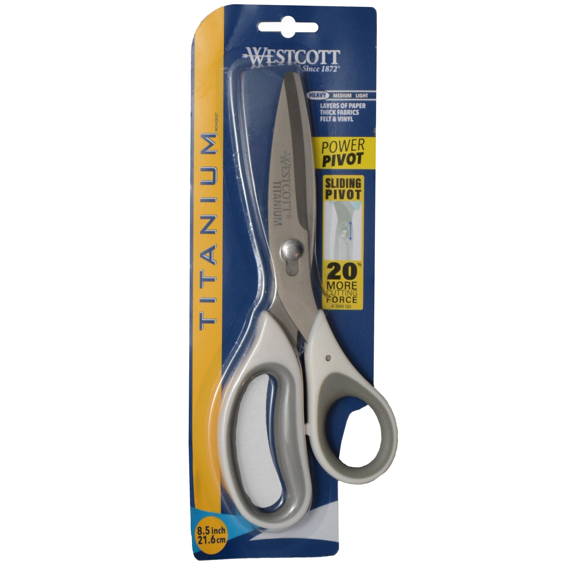 Westcott 8.5’’ Power Pivot Titanium Bonded Soft Handle High-Leverage Crafting and Fabric Scissors White (00508)