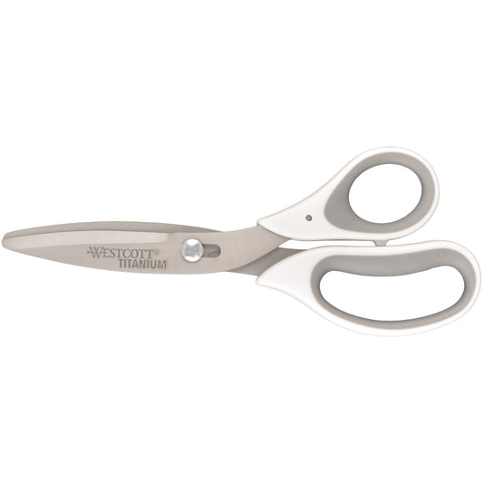 Westcott 8.5’’ Power Pivot Titanium Bonded Soft Handle High-Leverage Crafting and Fabric Scissors White (00508)