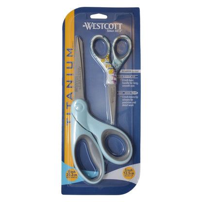 Westcott 8” & 5” Print Titanium 2 Pack Scissor Set - 12