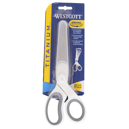 Westcott 8.5” Swivel Pivot Scissors Adjustable Straight or Bent Blades Titanium Bonded Ergonomic Cutting