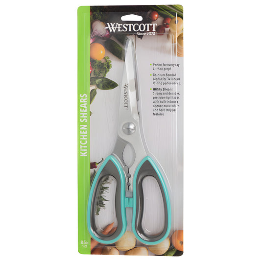 Westcott 8.5’’ Titanium Bonded Soft Handle Kitchen Utility Shears Teal (00827) - World’s Favorite Scissors