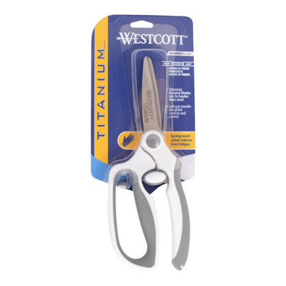 Westcott 8.5’’ Titanium Bonded Spring-Assist Easy Cut Scissors White/Gray (00995-Parent) - World’s Favorite