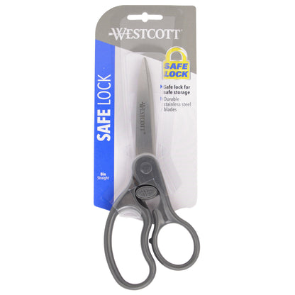 Westcott 8’’ Straight Safe Lock Stainless Steel Scissors Gray All Purpose Home Office and Classroom (01080-Parent)
