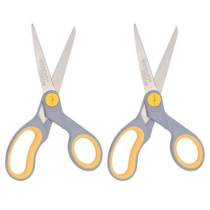 Westcott 8’’ Straight Soft Handle Titanium Bonded Glide Scissors Grey/Yellow 2 Pack (13901) - World’s Favorite