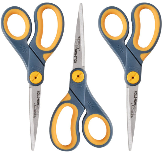 Westcott 8’’ Straight Titanium Bonded Non-Stick Scissors with Adjustable Glide Feature 3 Pack